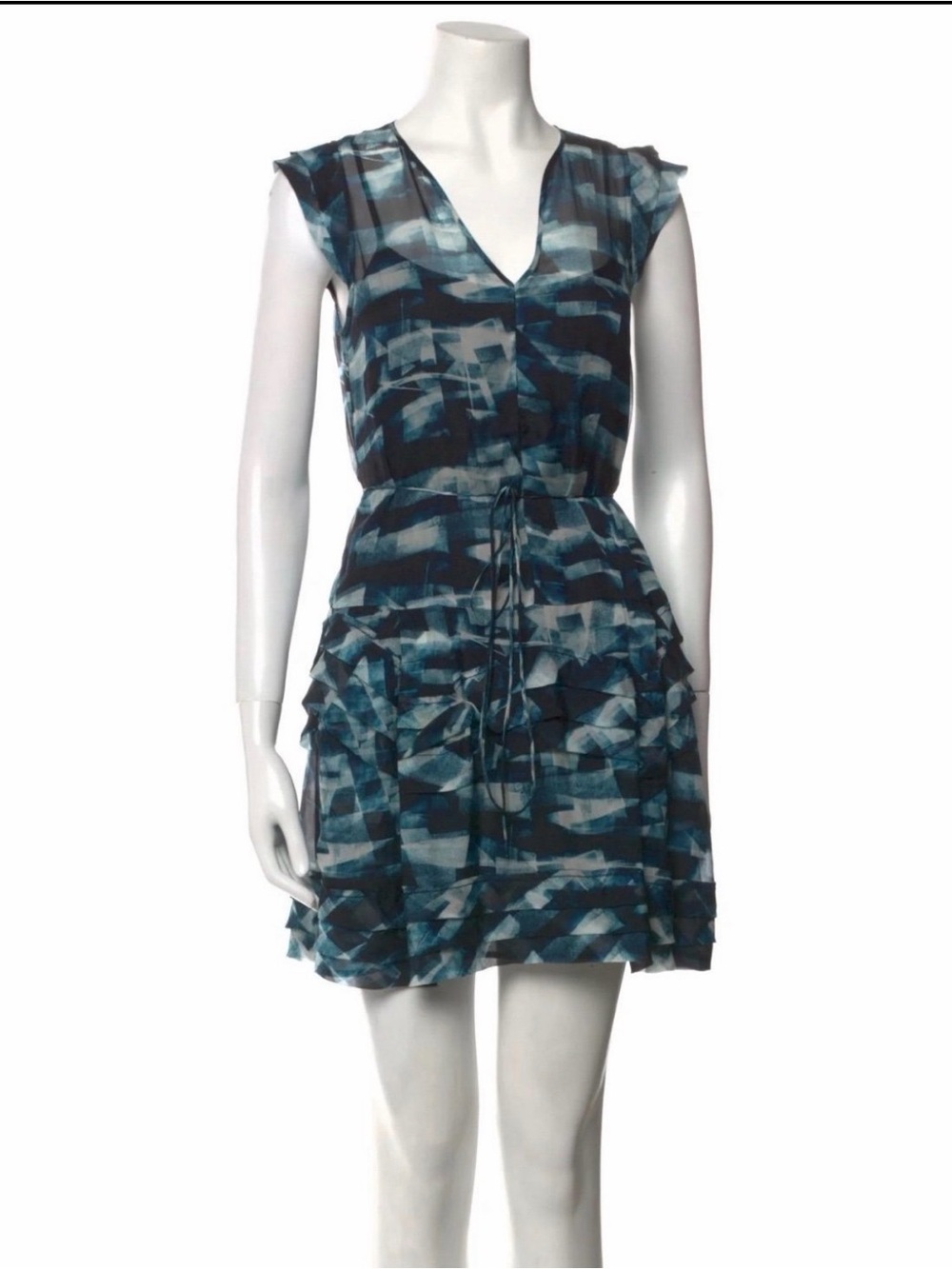 Theory Marbled Blue Silk Dress Size 10 MSRP $650